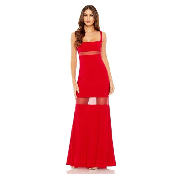 Ieena for Mac Duggal Sheer Mesh Panel Red Column Gown Womens Size 8 11698 - Picture 1 of 14